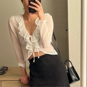 Abercrombie Long-Sleeve Ruffle Tie-Front Top